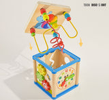 TD® Horloge colorée à perle multifonctionnel, éducation petite enfance en bois jouet à 4 côtés jeu intellectuel coffre trésor 1- 36m