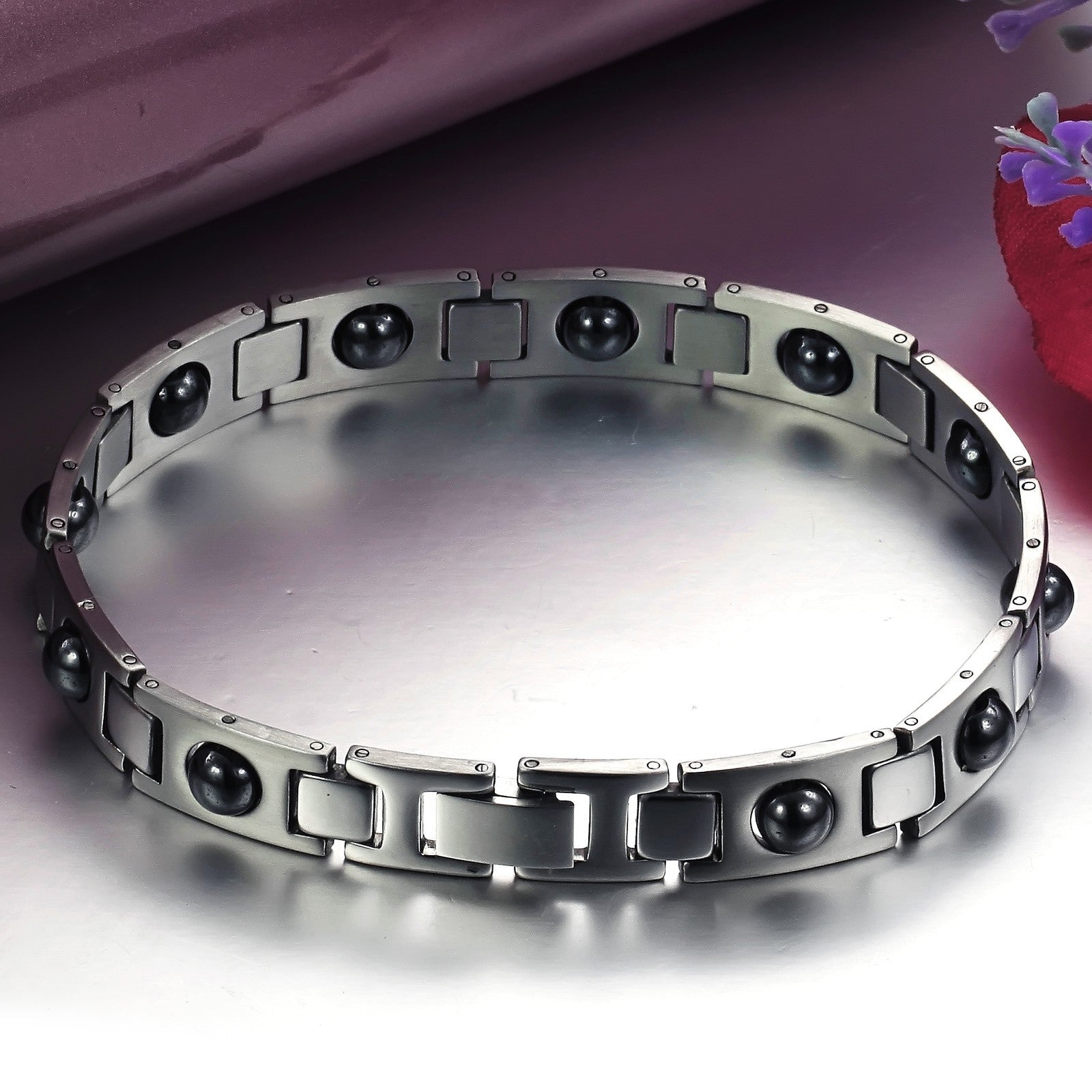 LSC® Bracelet Mode luxe Titanium Noir Bijou magnétique Gourmette hommes Amitié Cadeau