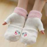 TD® Gants escamotables à demi-doigts pour femmes hiver mignon protège-mains d'écriture de Noël gants chauds pour prévenir le froid