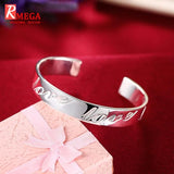 TD® Bracelet pour Femme en Plaqué Argent 925 Zirconium Rond Bijoux Cadeau pour Femme Jonc Épais Inscription Love Incrustée