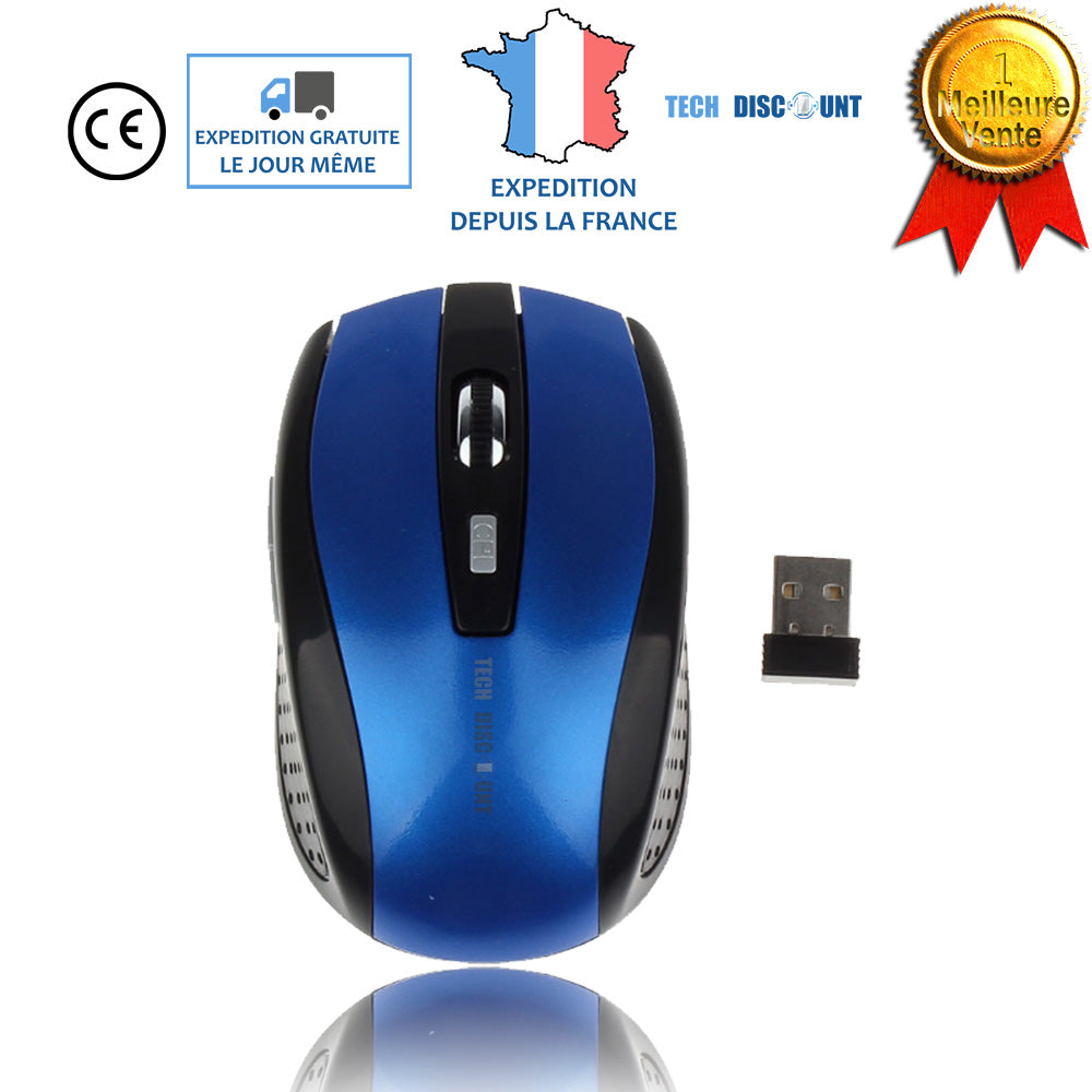 TD® Souris Sans Fil bureau Ergonomique Silencieuse Rapide Ordinateur Windows Mac 800-1600dpi Confortable Bleu et Noir 2,4 GHz petite