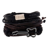 TD® Bracelet en cuir tissé rétro simple de style européen et américain Bracelet en cuir de guitare en alliage Combinaison multicouch