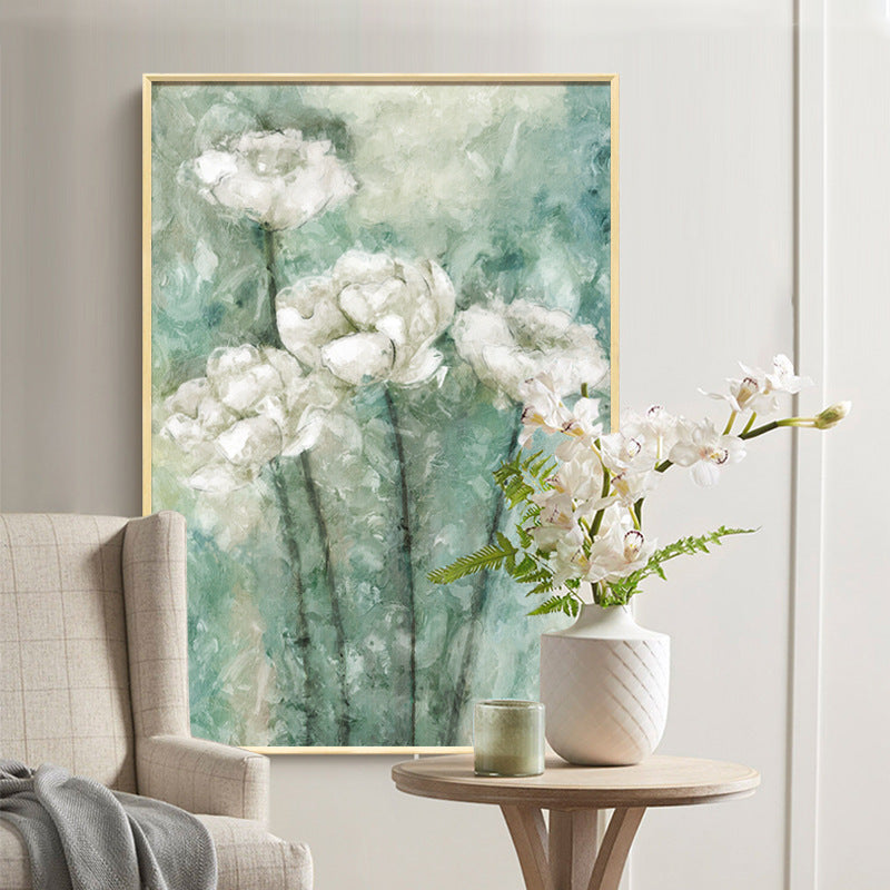 Peinture à l'huile motif fleurs blanches