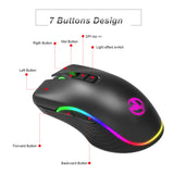 TD® Souris sans fil lumineuse à quatre directions RVB 2.4G,  souris de jeu optique à sept boutons à interface rechargeable USB noire