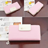 TD® Portefeuille Long pour Femme Double Fermeture Zip et Bouton à Pression de Couleur Rose et Beige Détails Dorés Hirondelle Élégant