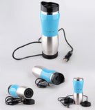 TD® Thermos café thé acier inoxydable électrique tasse chauffage portable voiture chauffe-eau voiture double en acier couleur bleu g