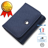 TD® Porte-Monnaie en Cuir PU Bleu pour Femme Porte-Cartes Détails Couronne Doré  Incrusté sur le Rabat Multi-Rangements Multi-Poches