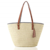 TD® Sac tissé à bandoulière simple européen et américain Sac pour femmes de plage Sac de paille Sac de paille pendentif gland de mod