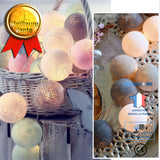 TD® Boules de coton rose-blanc-crème-gris LED guirlande guirlandes lumineuses Led à piles Led  - Modèle: 1.5m 20 balls  - MILEDCA169