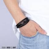 TD® Bracelet en cuir bracelet multicouche tissé bracelet en acier inoxydable homme femme quotidien design style simple sobre discret