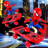 TD® 21cm Spiderman Iron Man Scooter Stunt Rotatif Tricycle Otto Bat Fall Jouet Électrique
