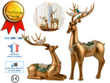 TD® Statue cerf couple ensemble doré extérieur amoureux décoration maison cadeau collection figurine sculpture animaux artisanat