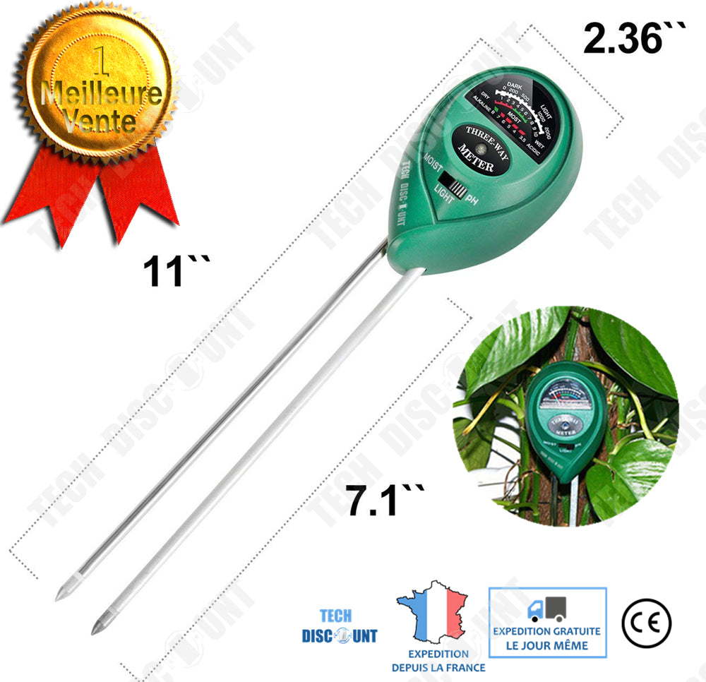 Testeur De Sol 3 En 1 Sans Pile – Humidité, PH Et Lumière Pour Plantes, Jardin, Pelouse – Double Sonde Précise