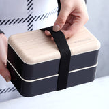 TD® Boîte à lunch en plastique double couche en bois, boîte à lunch compartimentée pour employé de bureau, boîte à lunch micro-ondab