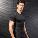 Vêtements de fitness Vêtements de fitness d'entraînement serrés pour hommes Vêtements de sport à manches courtes T-shirt stre