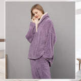 Pyjama en polaire  d'hiver  corail femme  pyjama col  rond  violet ensemble de pyjama épaississant  couples  service  à  domi