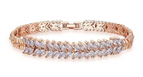 TD® Bracelet Gourmette en Or Rose en forme de Feuilles Serties de Strass pour Femme Chaîne en Plaqué 18K Or Charme Zirconium Cadeau