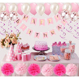 TD® Kit de décorations pour anniversaire filles ou garçons munies de 36 pièces décoratives modernes guirlande ballons couleur rose