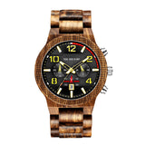 TD® Nouveau montre en bois pour hommes européen et américain grand cadran multifonction Montre à quartz cadran rond bracelet en bois
