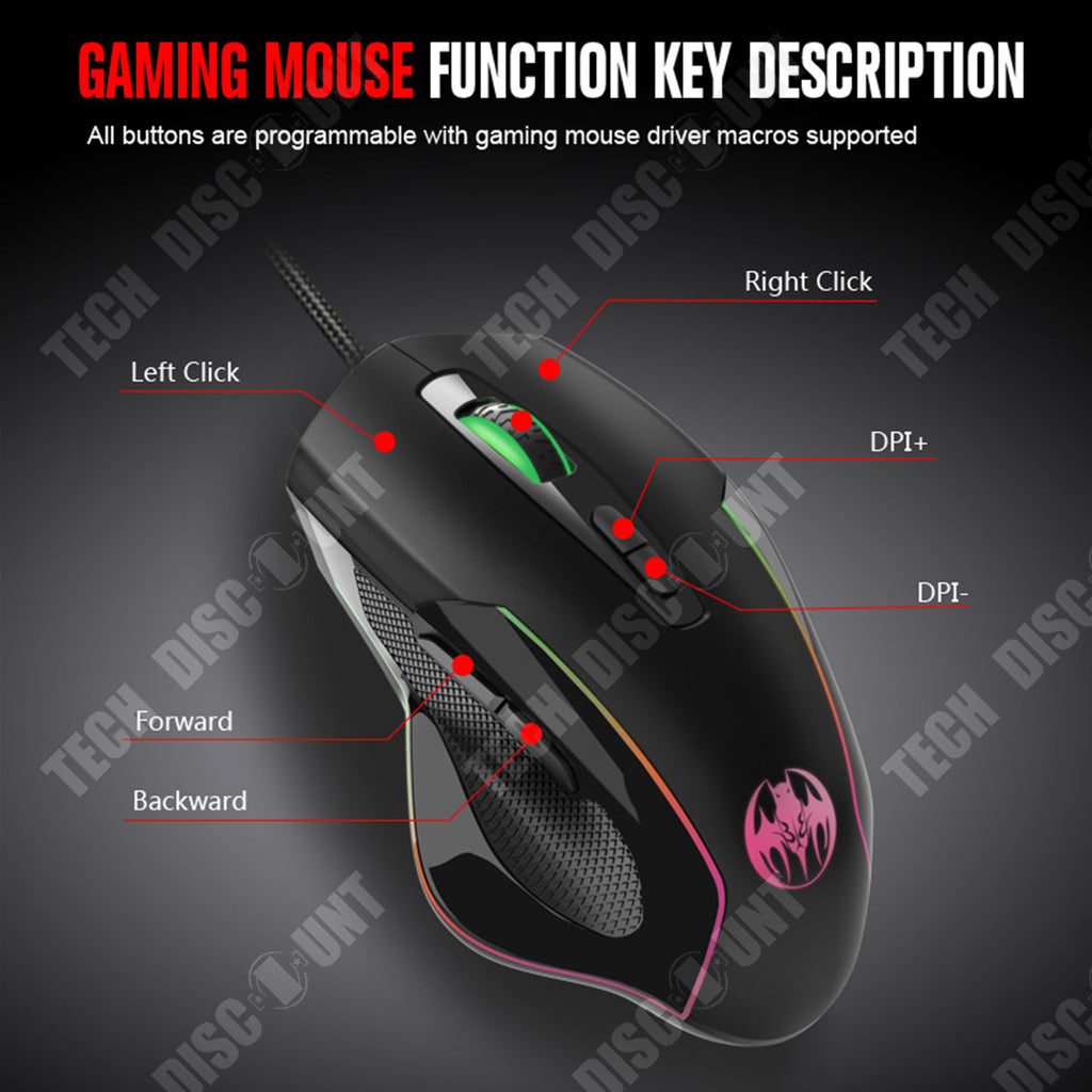 TD® Souris Gamer Filaire  LED Jeu 7 Boutons Professionnel Gaming Mouse USB Haute Précision Souris Gaming Optique Réglable + cadeau t