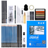 Ensemble de crayons de croquis de 48 pièces, outil de croquis pour débutant, ensemble de stylos de croquis de dessin d'art, e