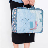 TD® Lot de 6 Organisateur de Voyage Valise Bagages Emballent des Cubes Sac de Rangement Vêtement Lavable Imprimé Fleurs Bleu