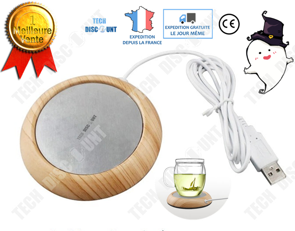 TD® Chauffe tasse électrique verre USB accessoire cuisine bois clair transportable pratique Thé Chocolat Bureau