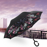 TD® Parapluie Automatique Pliant Inversé Imprimé Vent Soleil UV Parasol Main Libre 98cm Cadeau Noël