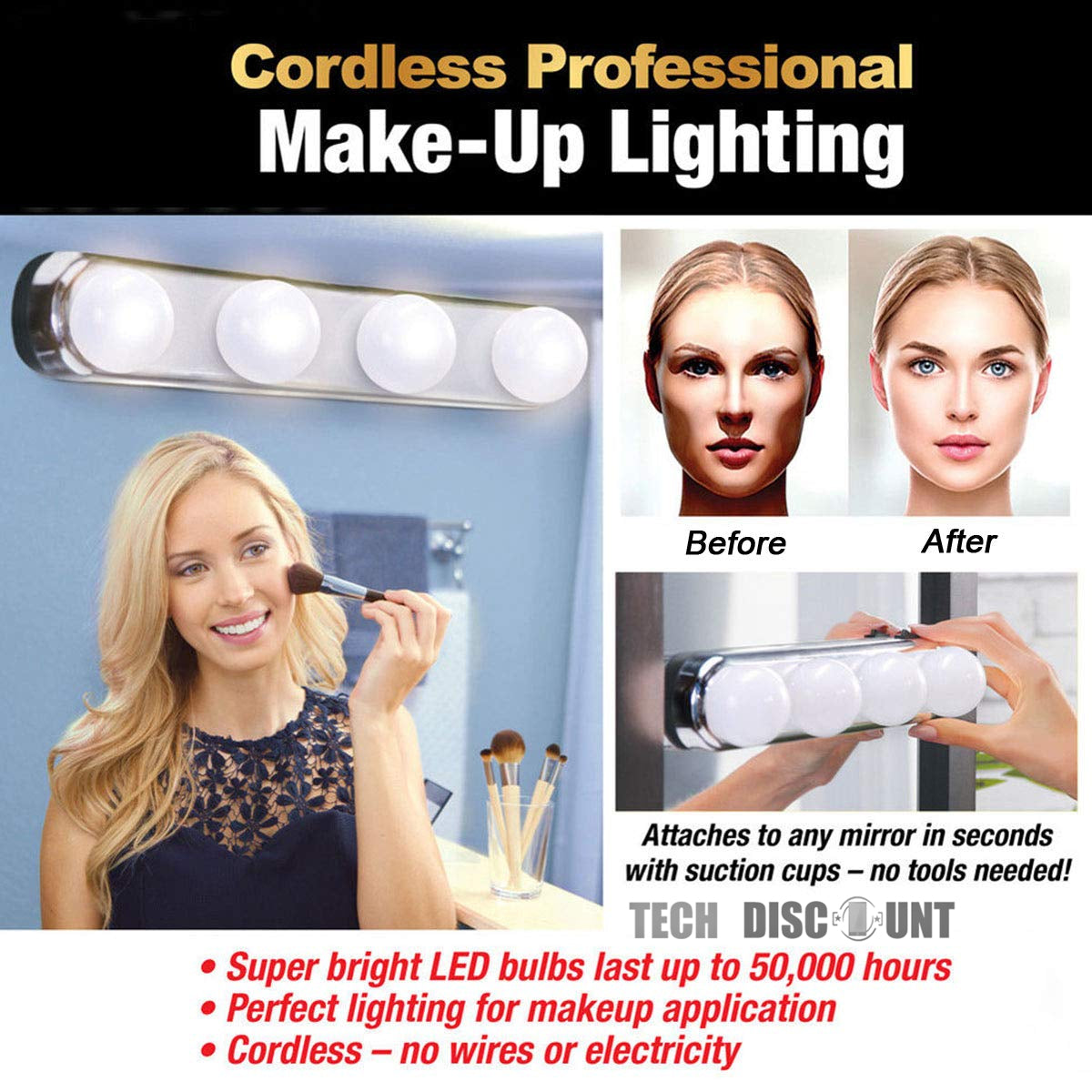 TD® Lampe de miroir maquillage salle de bain led a piles lumière