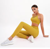 Costume de yoga jaune mode croix coupe-bas costume de yoga nu respirant exercice de remise en forme costume de gymnastique co