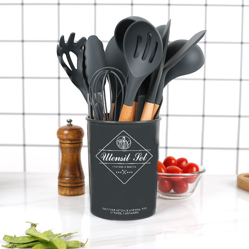 RIWILL 12pcs kit Ustensiles de Cuisine en Silicone et Bois, Cuillère,  Spatule, Louche, Fouet, Pince à Spaghetti Pot de Rangement 10 - Cdiscount  Maison