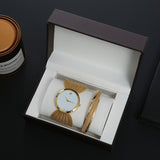 Coffret cadeau montre bracelet en maille 2 pièces ensemble européen américain nouveau style atmosphérique à large bande dames