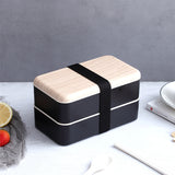 TD® Boîte à lunch en plastique double couche en bois, boîte à lunch compartimentée pour employé de bureau, boîte à lunch micro-ondab
