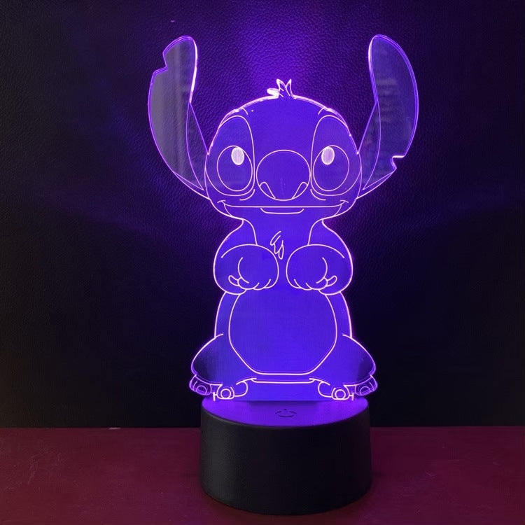 TD® Star Baby Stitch Géométrique Transparent Acrylique 3D Veilleuse Creative LED Coloré Tactile Bande Dessinée Lampe De Table Décora