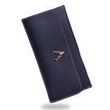 TD® Portefeuille Femmes Utilisation Quotidienne Sac à Main de Qualité Pochette Noir /Coutures Blanches Apparentes /Tête de Cerf