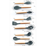 TD® Ensemble Ustensiles de Cuisine en silicone, résistant à la chaleur 9 pièces outils de cuisson avec manche en bois dur