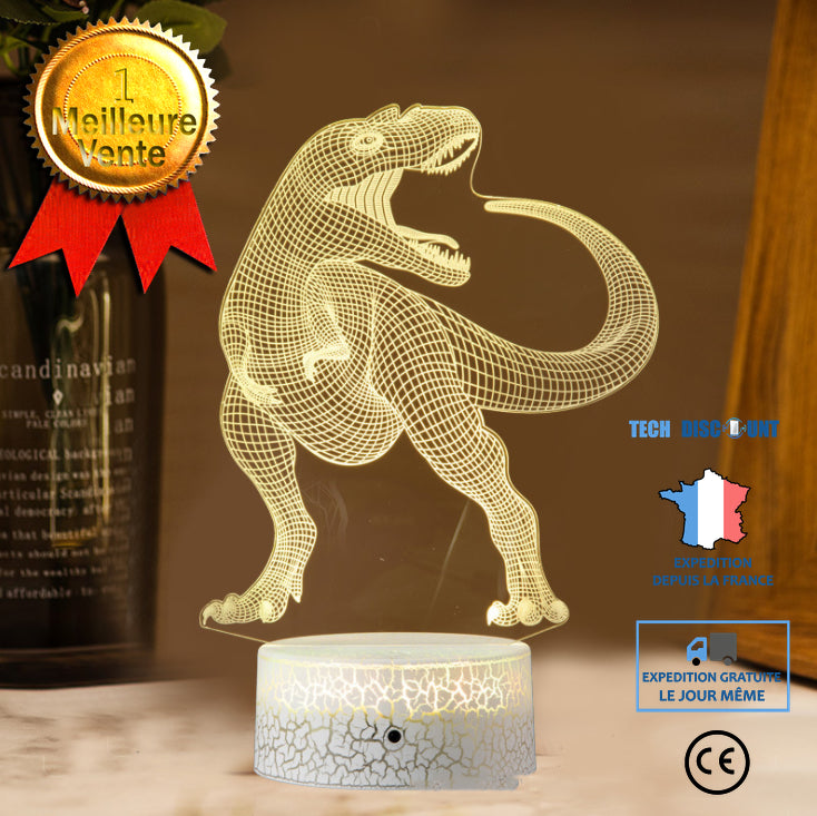 TD® 7 Couleurs Changeantes Veilleuses 3D LED Dinosaure Illusion Lampe Tactile Télécommande WYK12008