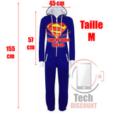 TD® TECH DISCOUNT® - Pyjama Sweat à capuche bleu Superman superhéros DC Comics Cosplay femme fille taille M doux confortable monopiè