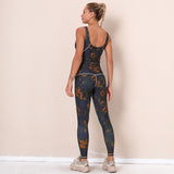 Costume de yoga imprimé tie-dye hanches costume musculation soutien-gorge sport en cours d'exécution pantalon  fitness noir f