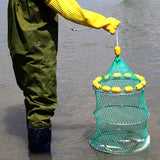 TD® Filet de pêche à la flottabilité en plein air trois tours pliant cage à poisson portable engins de pêche à billes multi-flottant