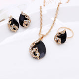 Ensemble de bijoux réglable pour femmes Collier trois pièces exquis, boucles d'oreilles, bijoux parure de bague Cadeaux pour