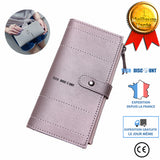 TD® Portefeuille Long Femme Utilisation Quotidienne Sac à Main Qualité Pochette Couleur Taupe Double Fermeture Zip Bouton Pression