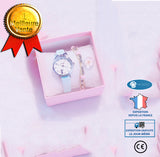 INN® Boîte de montre fille + Bracelet pour enfants-cadeau pour enfants Belle montre à quartz chat bleu montre étudiante montre femme