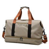 TD® Sac de voyage grande capacité séparation oxford étanche compartiment chaussures housse de sac embarquement sac fitness marron