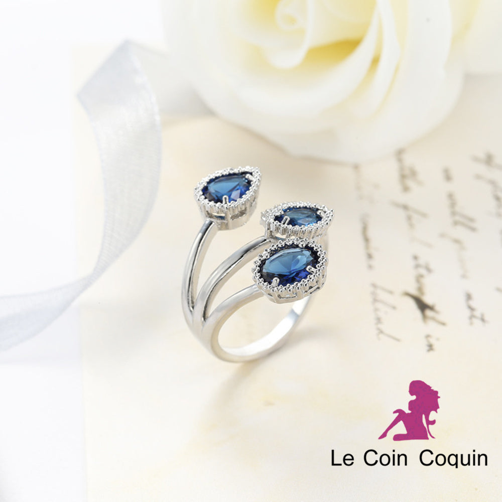 LCC® Bague argent femme saphir bleu élégant Anneaux style princesse pour fiançailles mariage anniversaire promesse amour