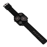 INN® Montre à quartz personnalité créative des hommes multi-fuseaux horaires sport denim calendrier heure mondiale GMT deux places