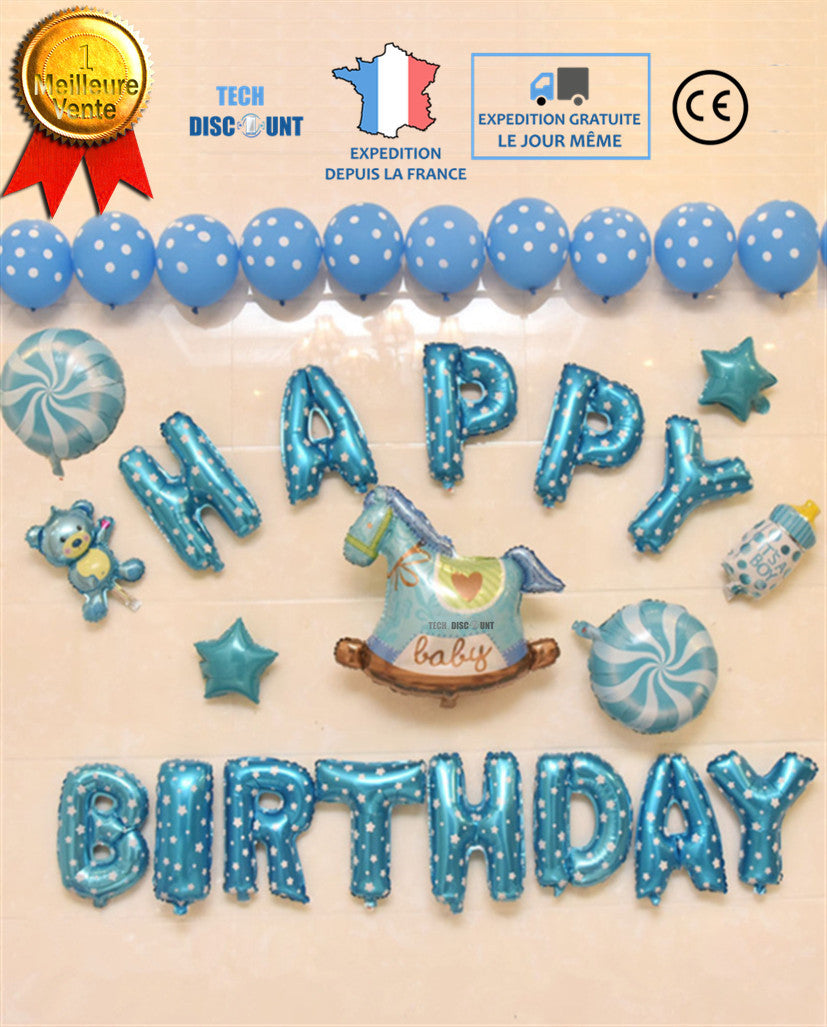 TD® ballon decoration anniversaire fille 3 ans bleu enfant garçon bebe –