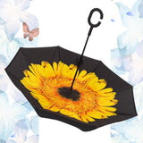 TD® Parapluie droit inversé de voiture de type C pluie parapluie en vinyle double couche pluie et brillance parapluie à double usage