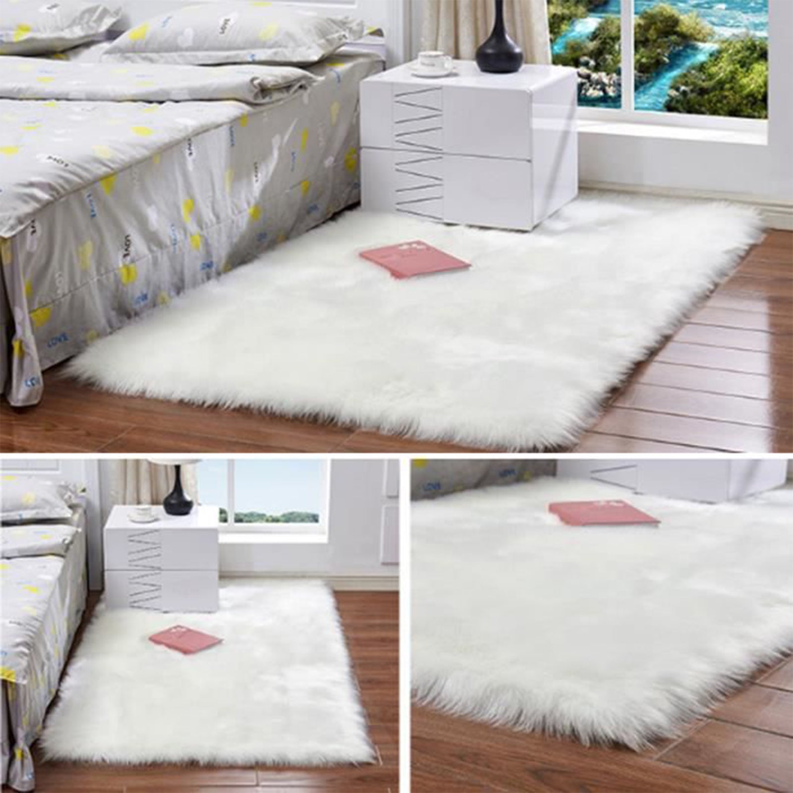 TD® Blanc pleine boutique petit tapis tapis hiver imitation mouton en peluche chambre fenêtre antidérapant tapis de sol photo décora