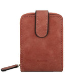 TD® Porte-Monnaie en Cuir PU de Couleur Unie Marron pour Femmes Portefeuille Porte-Cartes Double Fermeture Zip et Bouton à Pression